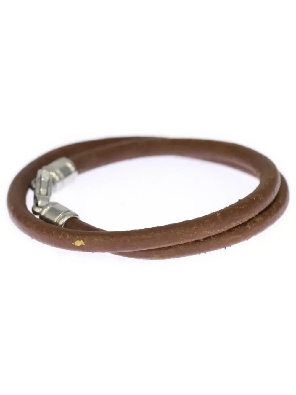 Bvlgari Bulgari Double Strand Silver Leather Choker Bracelet Brown